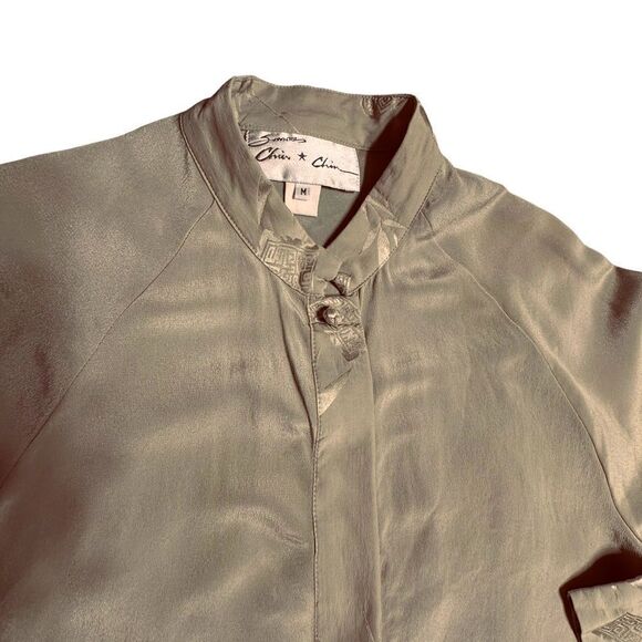 Simone Chin Chin Pale Green Mandarin Collar Blouse Size Medium - Picture 8 of 12
